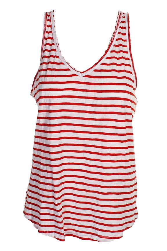 Red White Cotton Striped Tank Top L