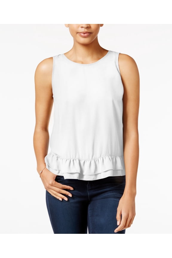 Ruffle-Hem Top Washed White L
