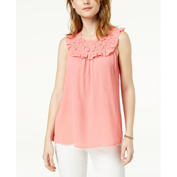 Maison Jules Ruffled Lace Contrast Top Coral Sand XS