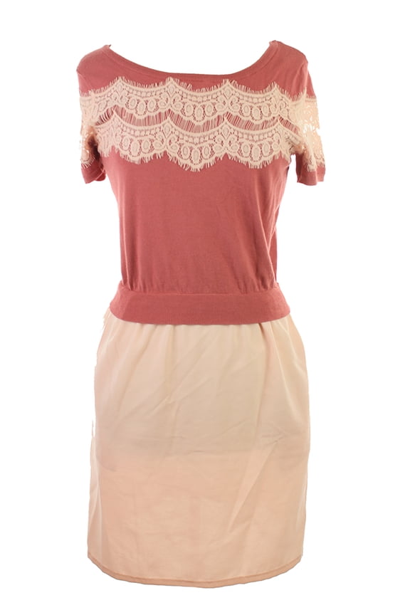 Rust Cap-Sleeve Lace-Overlay Layered-Look Dress M