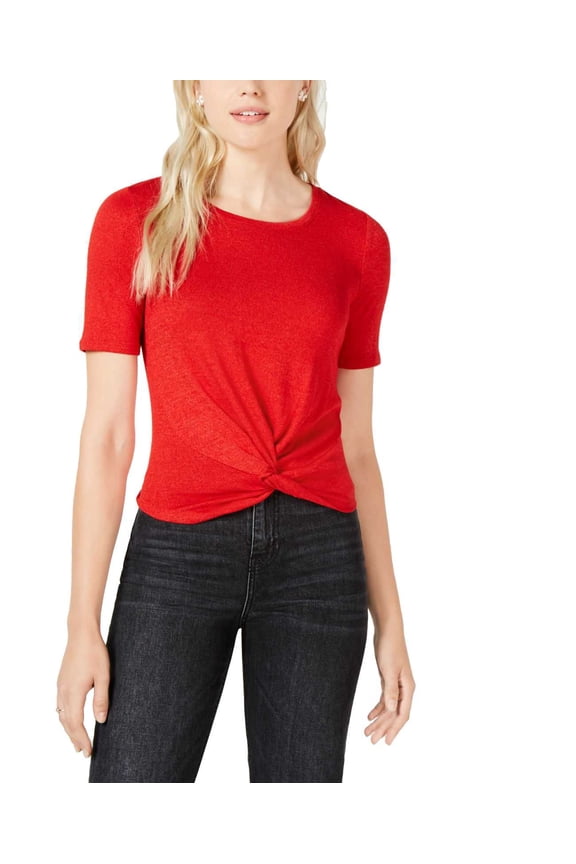 Short-Sleeve Twist-Front Top (Red, XS)