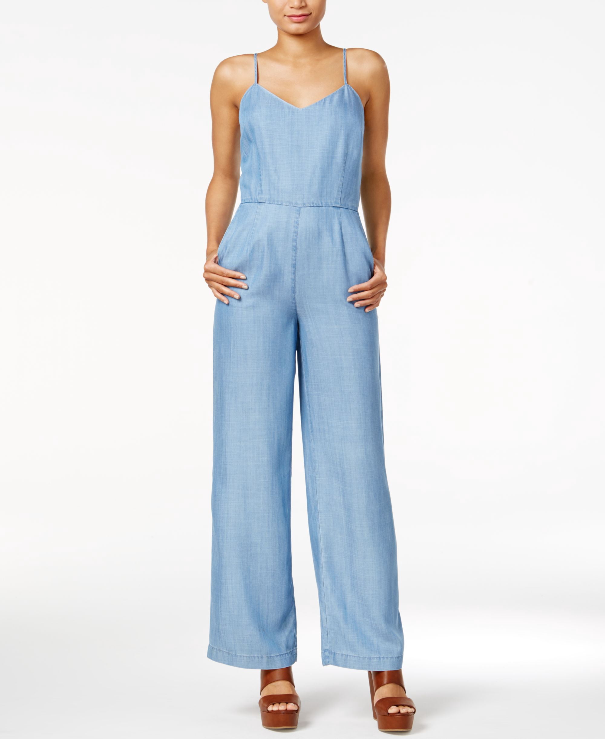 Maison Jules Sleeveless Chambray Jumpsuit Chambray 2XS - Walmart.com