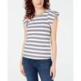 thumbnail image 1 of Maison Jules Striped Flutter Sleeve Top Blu Notte Combo 2XS, 1 of 1