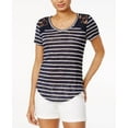 thumbnail image 1 of Maison Jules Striped Lace-Inset T-Shirt Womens shirt MSRP $52 Blue S, 1 of 1