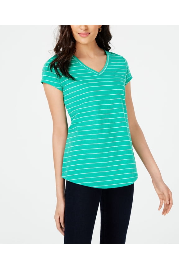 Striped V Neck Top Green Verde 2XL