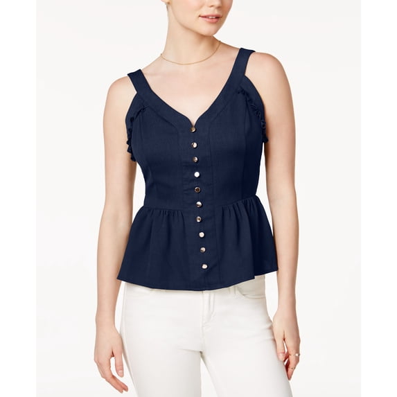 Maison Jules Sweetheart Neck Peplum Top Blu Notte 2XS