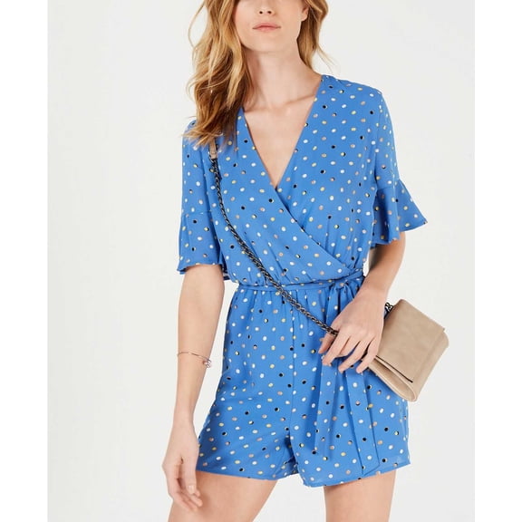 Maison Jules Women’s Printed Surplice Rompers, Bright Blue, 12