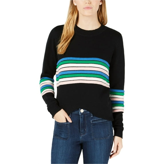 maison Jules Womens Novelty Stripe Knit Sweater, Black, Medium
