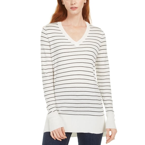 Maison Jules Women's Skinny Striped Pullover Sweater White Size X-Small