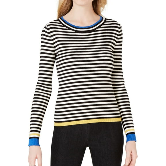 Maison Jules Women's Striped Ribbed-Knit Sweaters, Black, Small