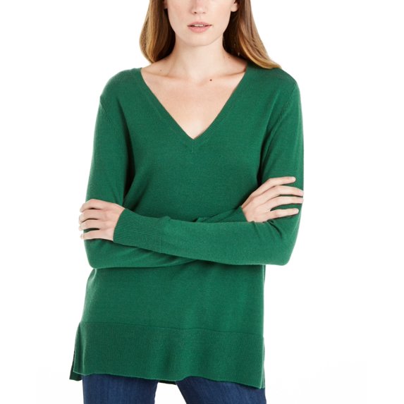 Maison Jules Women's V Neck Sweater Green Size X-Large