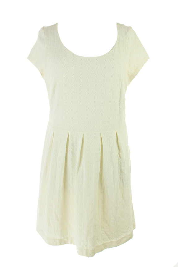 Womens Antique White Cap-Sleeve Damask Flared Dress XL