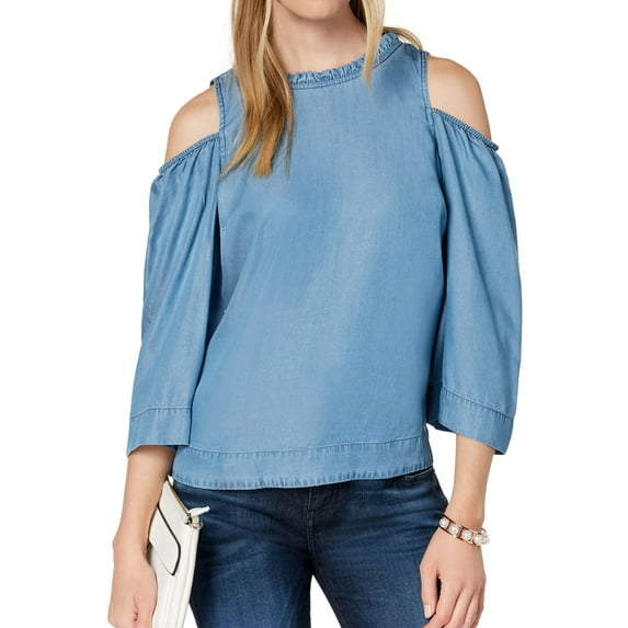 Maison Jules Womens Back-Button Cold Shoulder Blouse