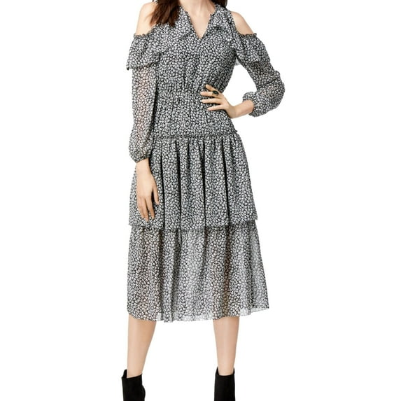 Maison Jules Womens Cold-Shoulder Flounce Dress