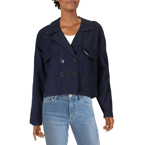 Maison Jules Womens Crop Cold Weather Trench Jacket Blue S