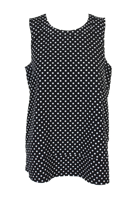 Womens Deep Black Combo Tiered Polka-Dot Top L