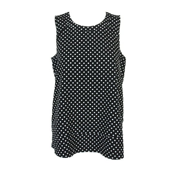 Maison Jules Womens Deep Black Combo Tiered Polka-Dot Top L