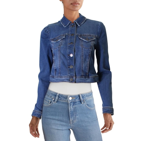 Maison Jules Womens Denim Puff Sleeve Jean Jacket