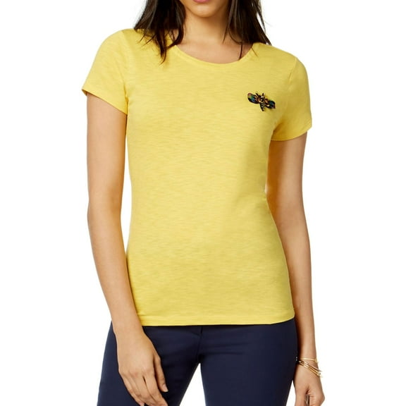 Maison Jules Womens Embellished Dragonfly Basic T-Shirt