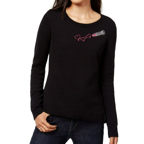Maison Jules Womens Embroidered Lipstick Knit Sweater