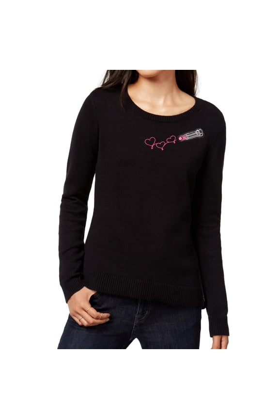 Womens Embroidered Lipstick Knit Sweater