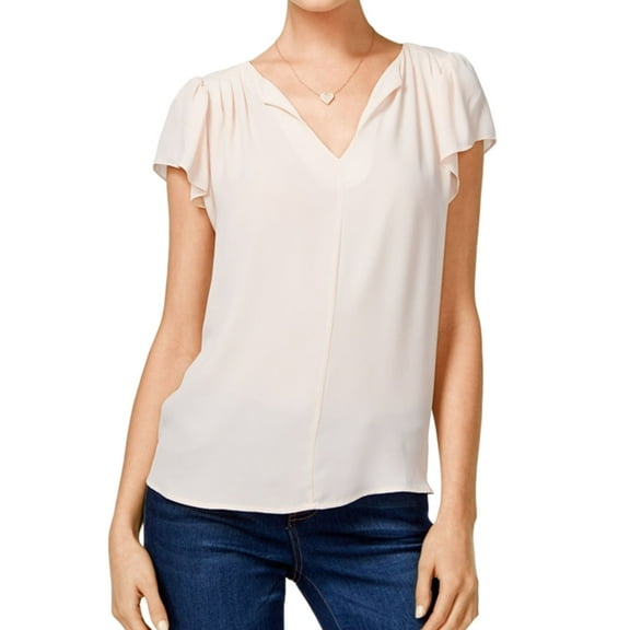 maison Jules Womens Flutter-Sleeve Pullover Blouse, Pink, Small