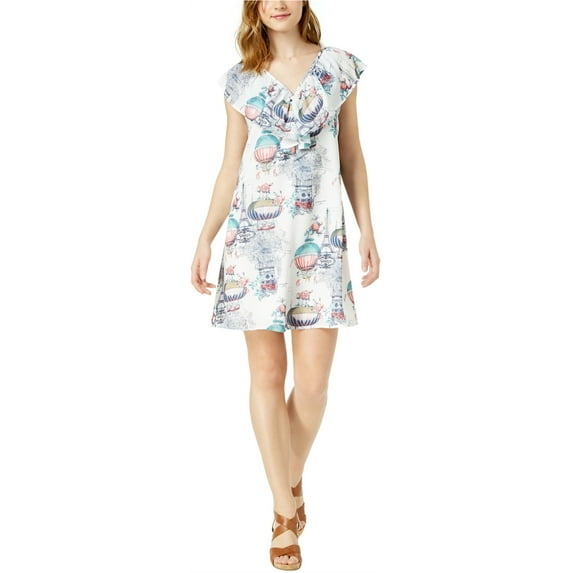 Maison Jules Womens French Balloon Print Flounce Dress