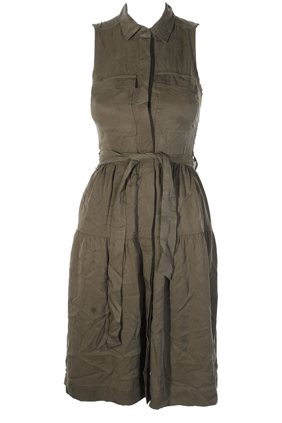 Womens Green Utility-Pocket A-Line Dress XS