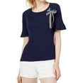 thumbnail image 1 of maison Jules Womens Grommet Ribbon Basic T-Shirt, Blue, X-Small, 1 of 3