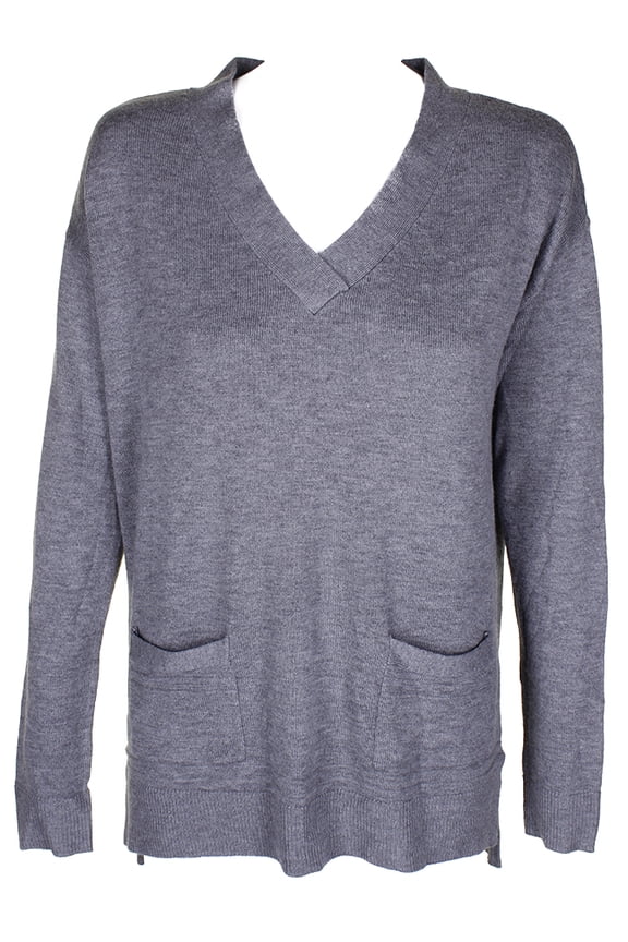 Womens Heather Grey V-Neck Front Pocket Tunic Sweater L