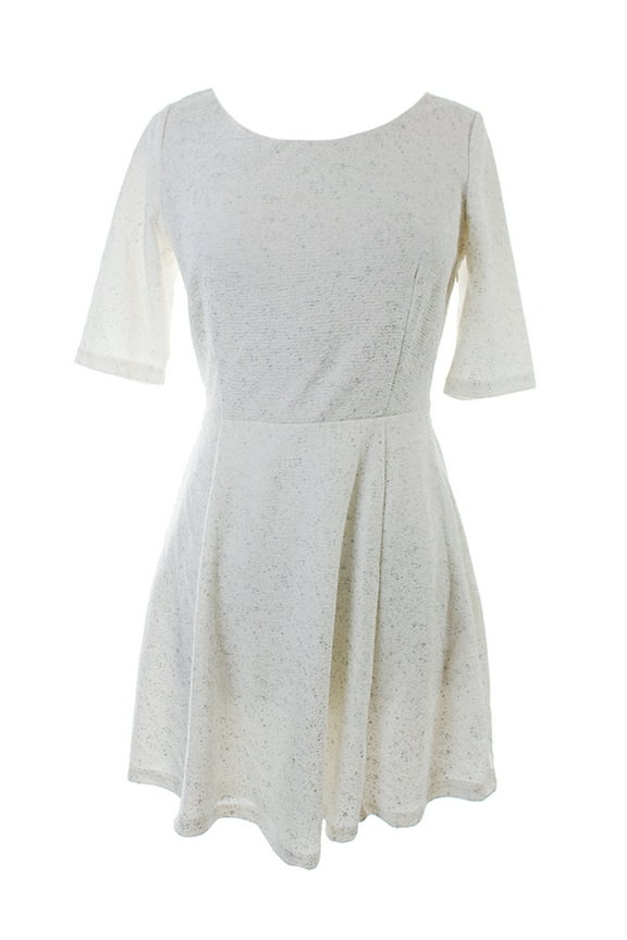 Womens Ivory Foiled Elbow-Sleeve Flared Dress M