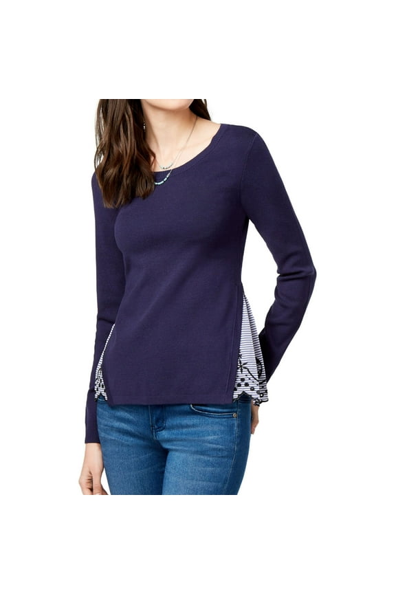 Womens Layered-Look Eyelet Knit Sweater