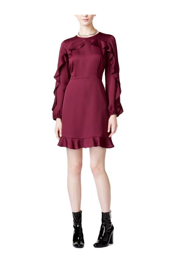 Womens Long Sleeve Mini Fit & Flare Dress Purple 2