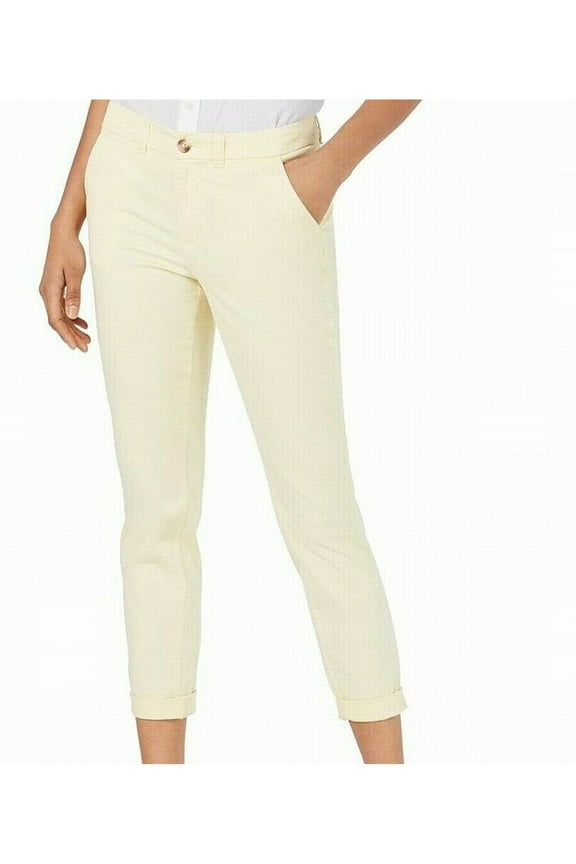 Womens Lou Lou Mid Rise Cuffed Ankle Pants Yellow 14