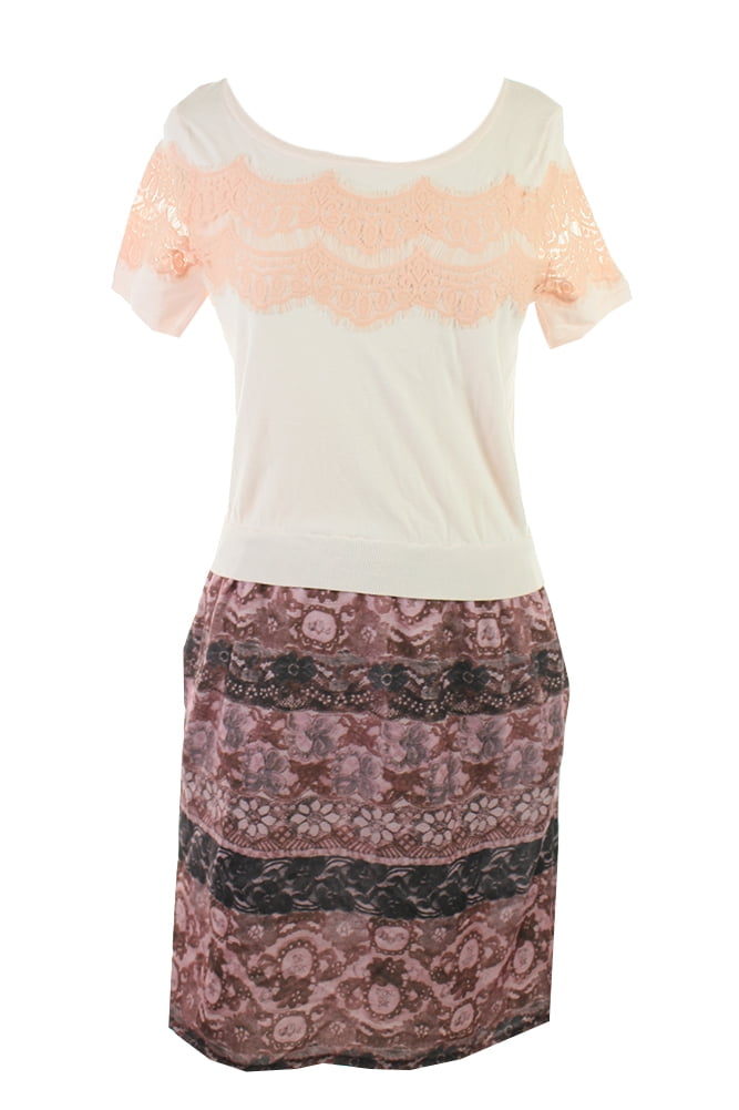 Maison Jules Pearl Combo Cap-Sleeve Lace-Overlay Layered Dress L Maison Jules Pearl Combo Cap-Sleeve Lace-Overlay Layered Dress L