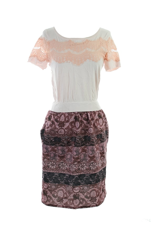 Womens Pink Combo Short-Sleeve Colorblocked Dress M