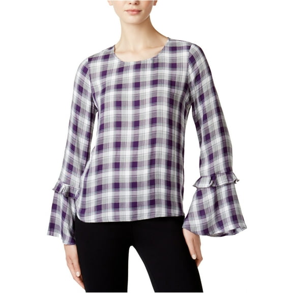 Maison Jules Womens Plaid Knit Blouse