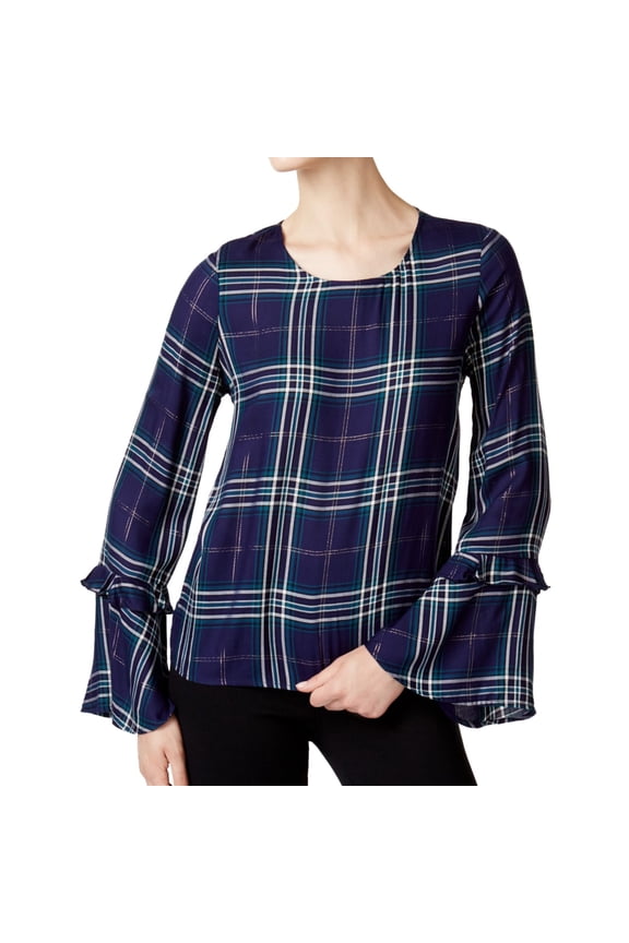 Womens Plaid Knit Blouse
