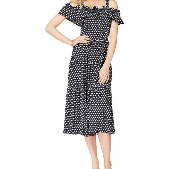 Maison Jules Womens Polka Dot Cold Shoulder Dress
