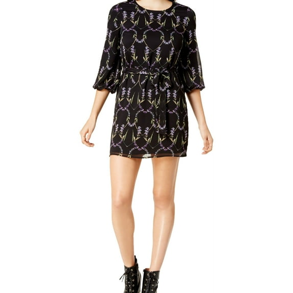 Maison Jules Womens Printed Belted A-Line Dress