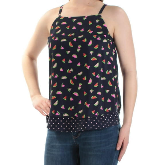 MAISON JULES Womens Navy Watermellon Sleeveless Square Neck Top  Size: S