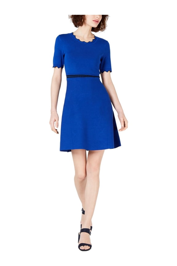 Womens Ribbed Knit Scalloped Sweaterdress