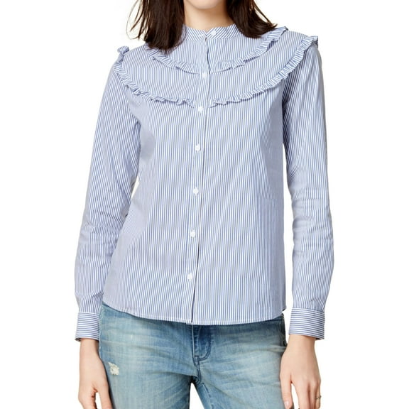 Maison Jules Womens Ruffled Button Up Shirt