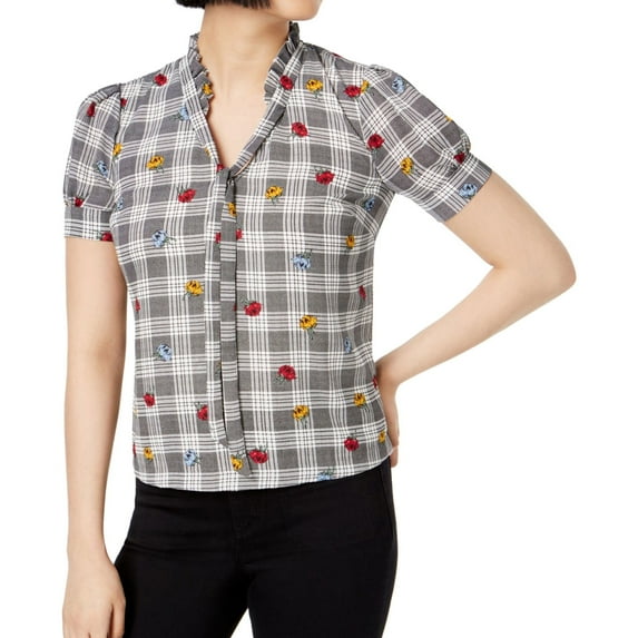 Maison Jules Womens Ruffled Collar Knit Blouse