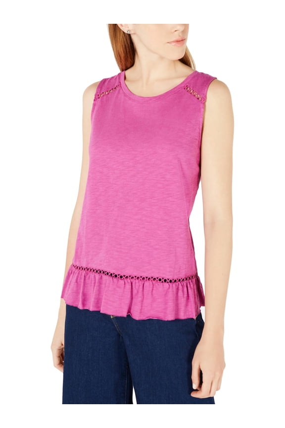 Womens Ruffled Lace Inset Tank Top Purple XXS