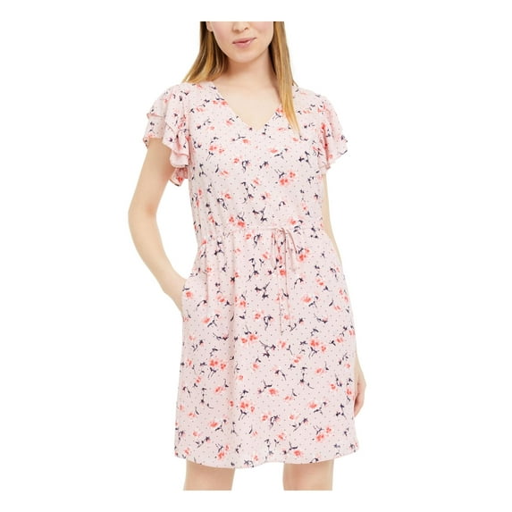 Maison Jules Womens Ruffled V-Neck Shift Dress