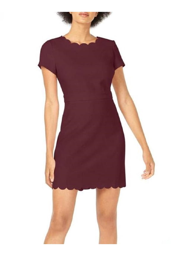 Womens Scalloped Hem and Neckline Sheath Dress (Ruby Wine, 6)
