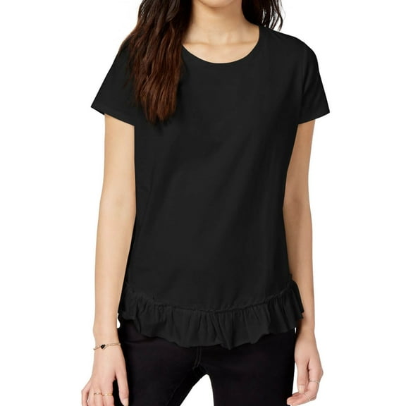 Maison Jules Womens Ss Ruffled Hem Basic T-Shirt