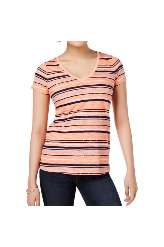 Womens Striped Basic T-Shirt, Pink, Small