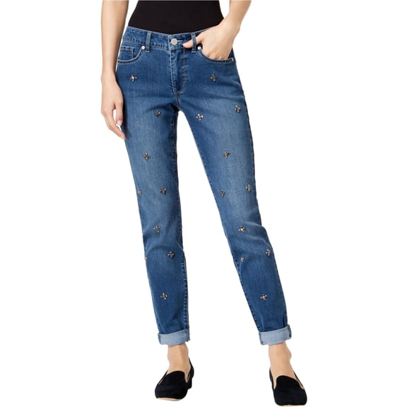 Maison Jules Womens Stud-Embellished Boyfriend Fit Jeans